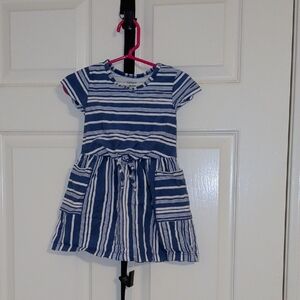 Carter's Blue and White Striped Short-Sleeve Dress with Tie